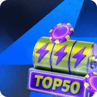 Mosaico «TOP 50» de jugabet.cl con un rodillo de tragamonedas coronado por una ficha de casino.