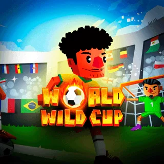 Portada del juego World Wild Cup, con un futbolista dibujado frente a un arco y banderas al fondo.
